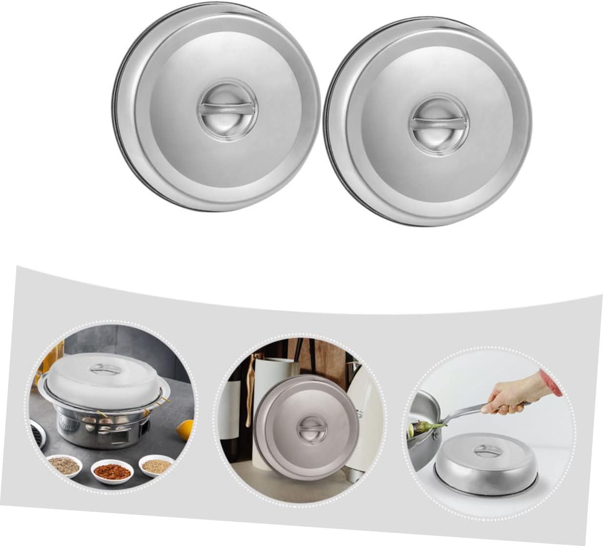 Mikinona Stainless Steel Steak Cover 9.45 Inch Pot Lid for Grilling Steaming Food Protective Cover for Home Kitchen Bbq and Restaurant Use