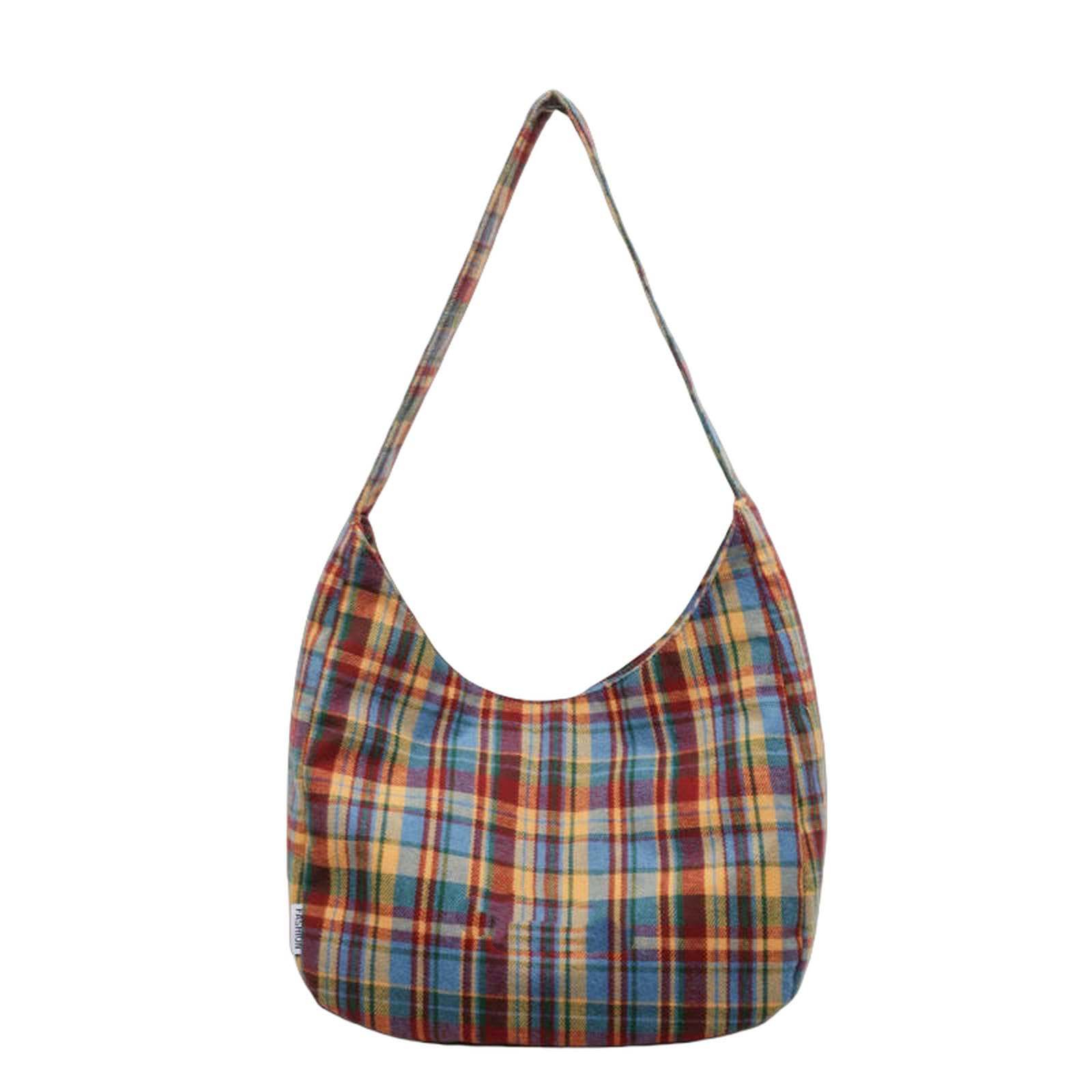 Borsa Donna Elegante Hobo A Quadretti Tracolla Scozzese retrò in Tela Leggera per Le Donne Ogni Giorno-Blu