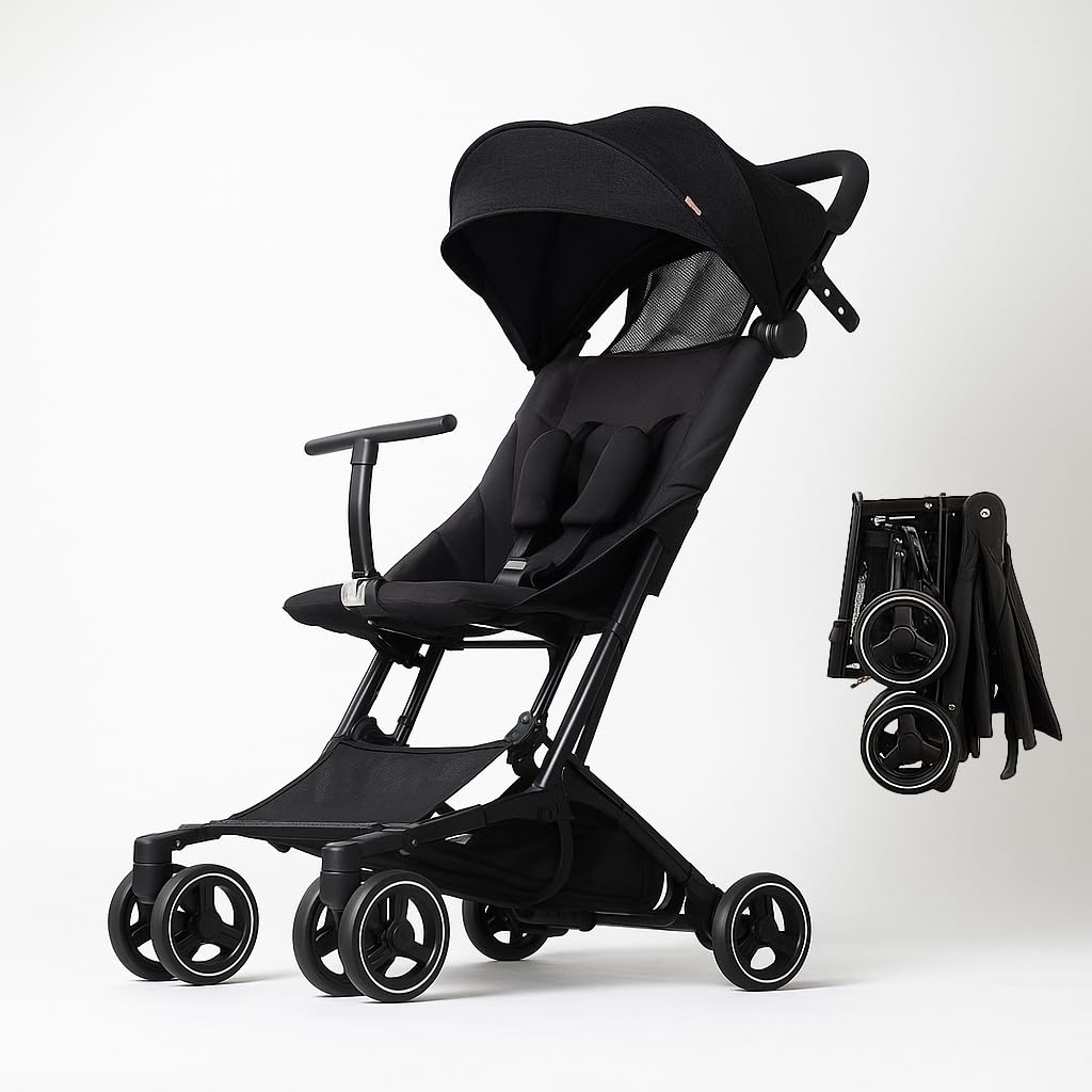 Passeggino Leggero Compatto BEBE2LUXE PIKO, Pieghevole Reclinabile, 6 mesi-22 Kg (nero)