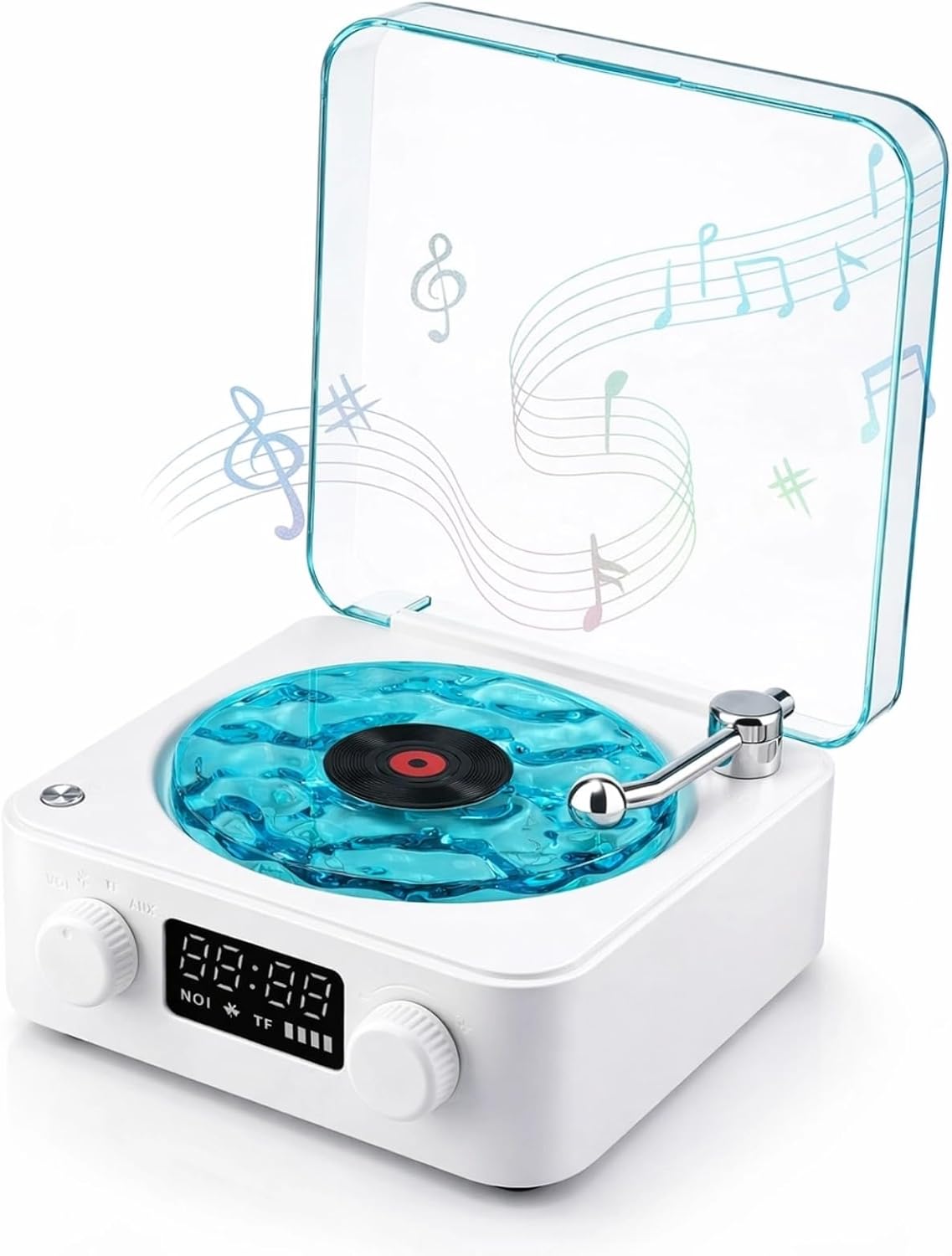Jiawu The Waves Player, Creative Vinly Vintage Record Player Style Waves Bluetooth Speaker with Adjustable Ambient Light for Bedroom, Ocean Sound White Noise Wave Speaker (White)