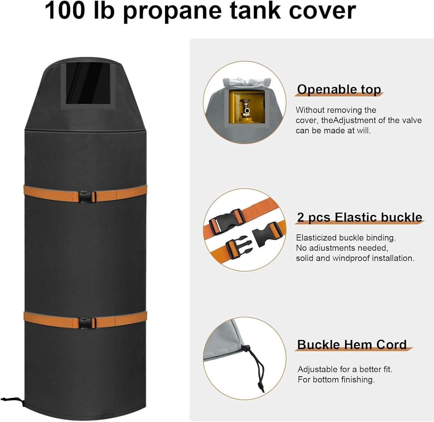Tank Cover, 100LB Heavy Duty 600D Water Proof Tall Tank Protective Cover with Adjustable Buckle Top Opening for Easy Valve Access
