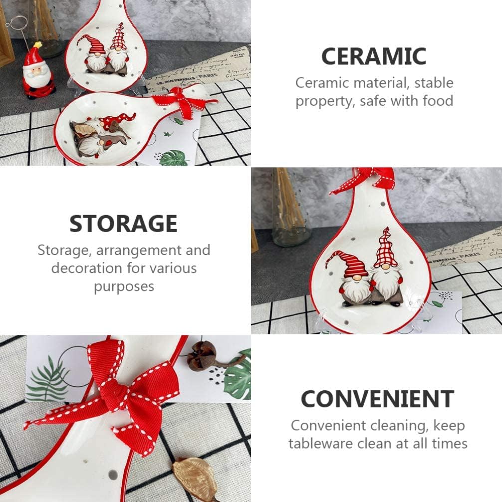 Angoily Christmas Gnomes Spoon Rest, Ceramic Spoon Holder for Stove Top, Cute Festive Cooking Utensil Rest, Easy to Clean Dishwasher Safe, Xmas Festive Holiday Dining Storage Farmhouse Decorative Rack