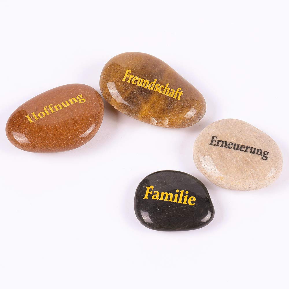 ROCKIMPACT 50 Stück Steine mit Spruch Glück Gravierte Steine Gravur Inspirierende Steine Glücksbringer Ermutigung Dankbarkeit Geschenk Glückssteine (Großhandel, 50 verschiedene Sprüche, je 5-8 cm)