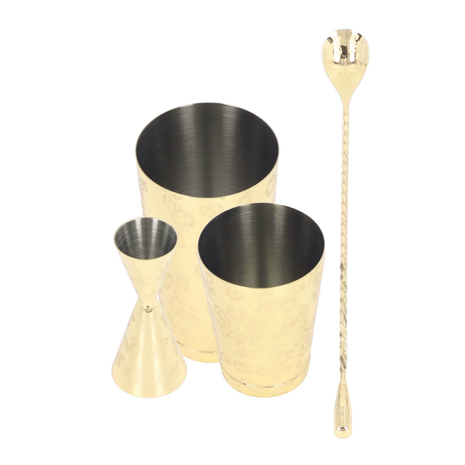 Boston Cocktail-Shaker-Set, Barkeeper-Set aus 304 Edelstahl mit Vintage-Aufdruck, 2-teiliges Cocktail-Sieb-Set für Heimbar und Partys (Set drei)