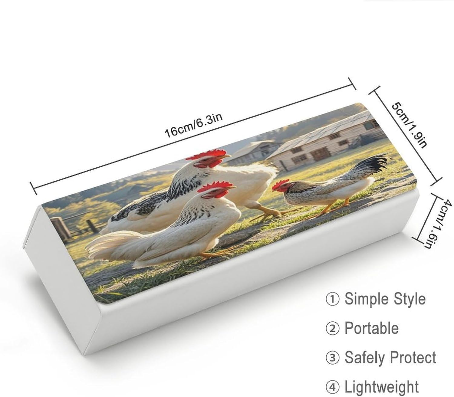 Chickens And Farm Eyeglasses Case Hard Shell for Men Women PU Leather Eyeglass Cover Fashionable Travel Sunglasses Cases Portable Reading Glasses Cover with Cleaning Cloth image 2