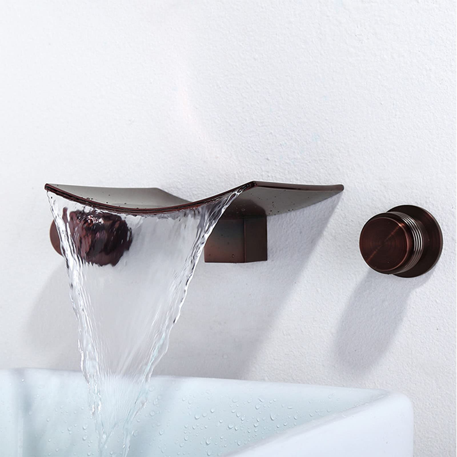 Grifo de baño Grifo de Lavabo de baño de Pared Grifo Mezclador de Lavabo de Doble manija Grifo de Lavabo de latón en Cascada Grifo de Lavabo de Recipiente de baño de Agua fría y Caliente Ajustable,
