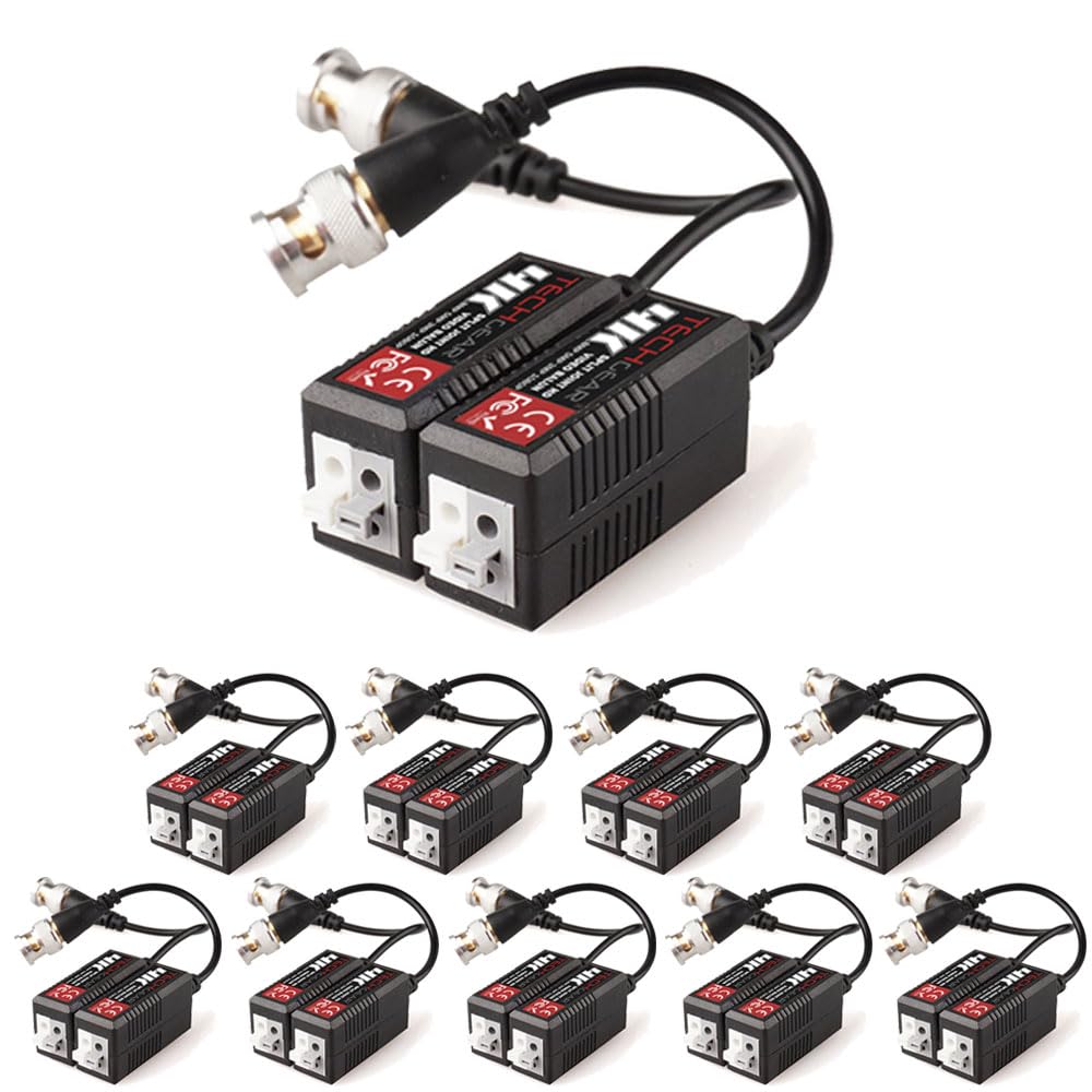 TECHGEAR 20x 8MP / 4K CCTV Passive Video Balun BNC Connector Adapter Transmitter & Transceiver, Male BNC to Easy Press-Fit UTP CAT5/5e/6/6e Cable for 4K / HD CCTV DVR Camera System (10 Pairs)