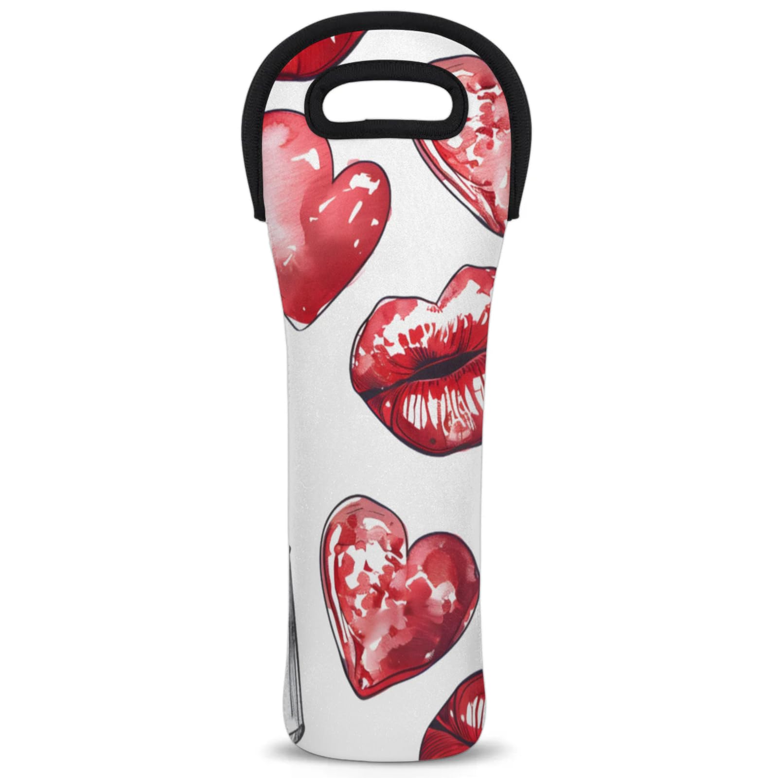 Neoprene Wine Tote Carrier Bag for Wine,Water, Champagne, Beer, Baby Bottles 15.6 x 5.1 Inches, Protective Wine Bag,Lips