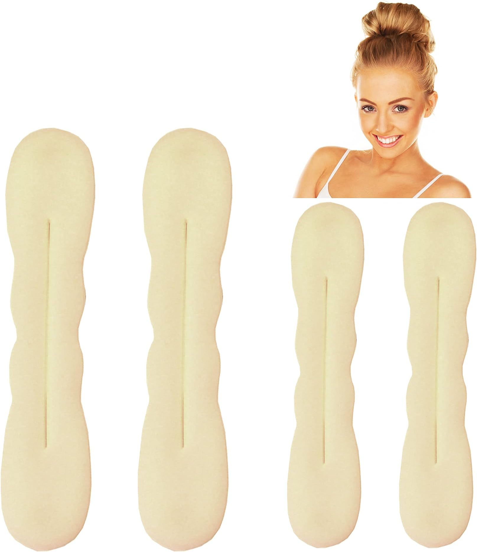 Excefore Hair Bun Maker, 4 Pieces Beige Blonde Magic Bun Maker Foam Sponge Buns Shaper Accessories Strong Flexible Reusable Bun Twister for Updos, Ballet Buns, French Twist, Waves