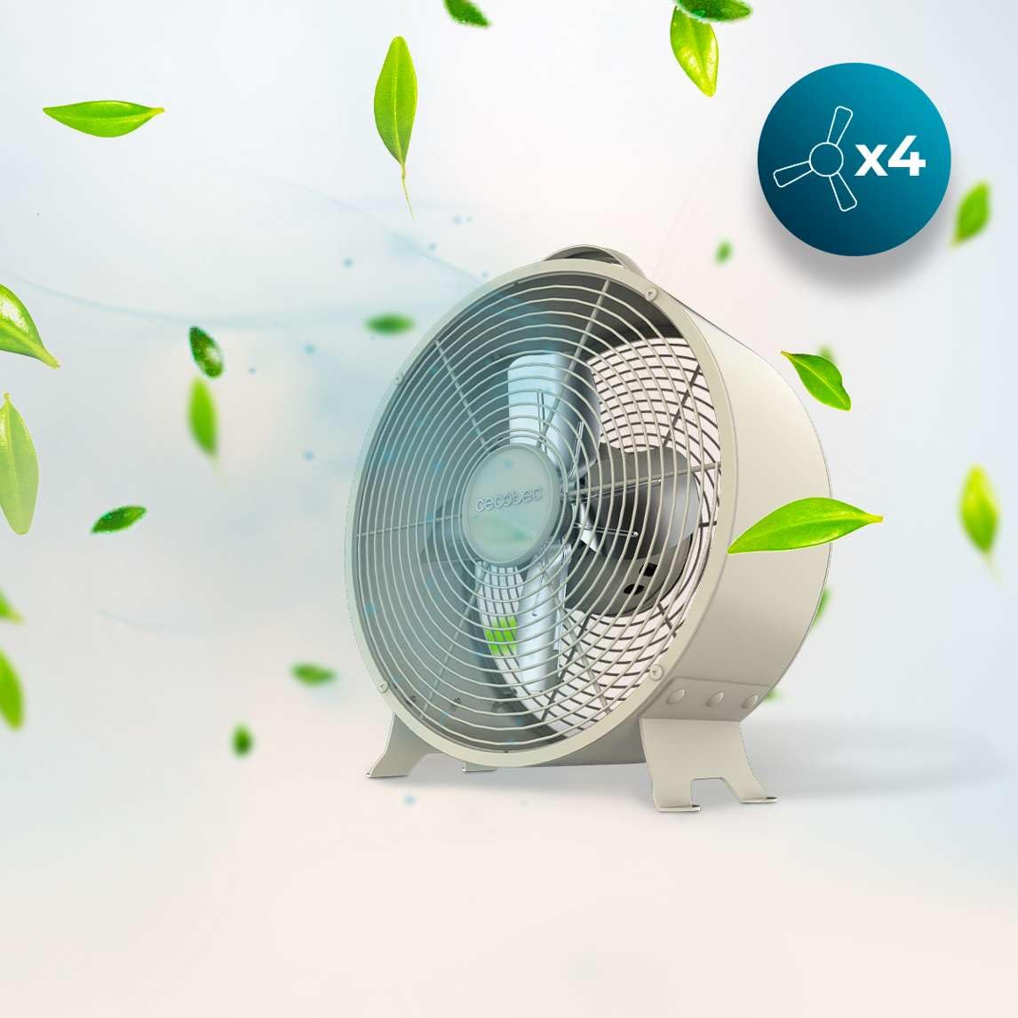 Cecotec Tischventilator EnergySilence 400 RetroDesk Beige Cool, 25 W | 20 cm Durchmesser, 4 Rotorblätter, 2 Geschwindigkeiten, stabiler Standfuß, Schutzgitter und minimalistisches Design