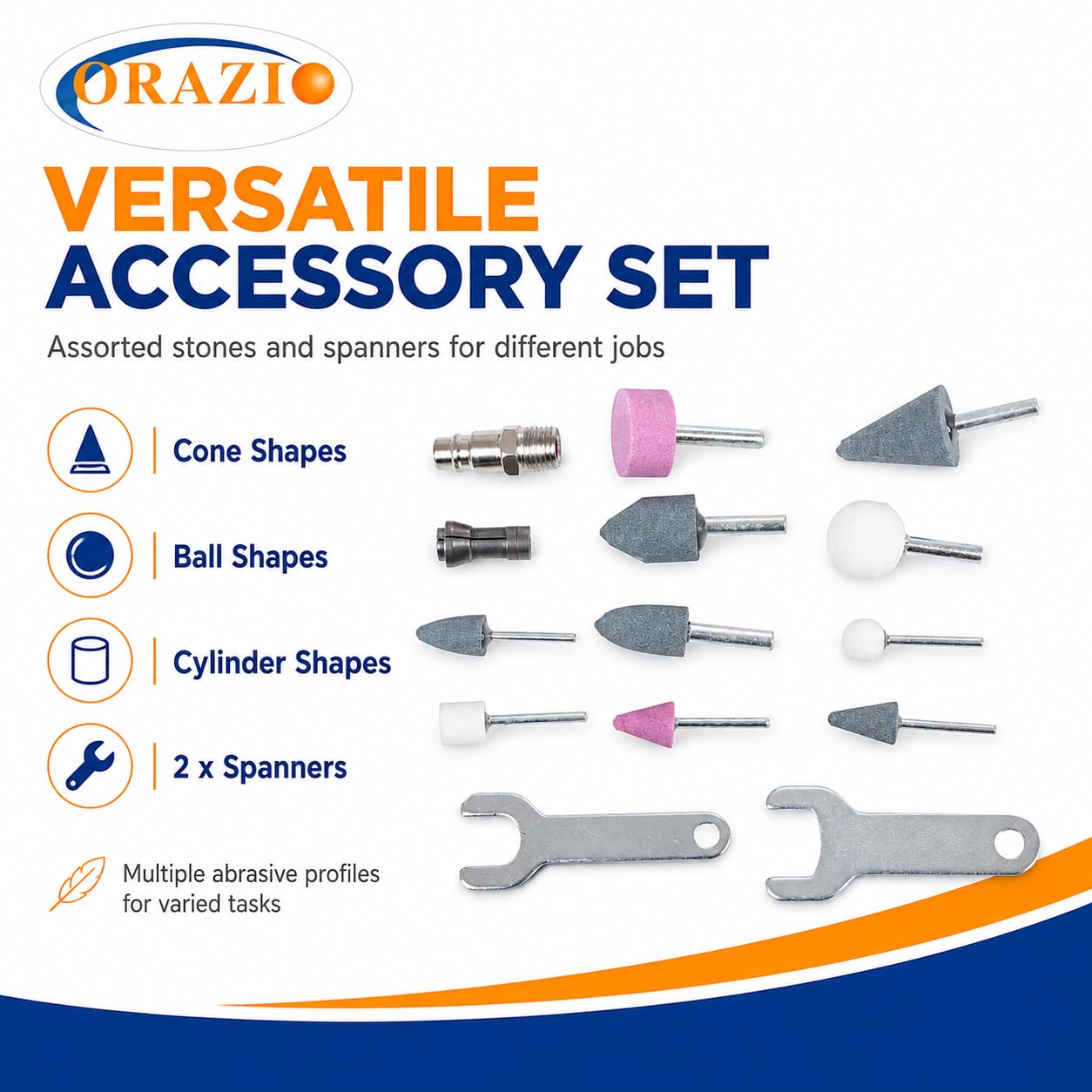 ORAZIO 212505B - Kit per smerigliatrice pneumatica, mini smerigliatrice dritta per riparazione pneumatici e altre applicazioni, con accessori da 3 mm e 6 mm, 16 pezzi
