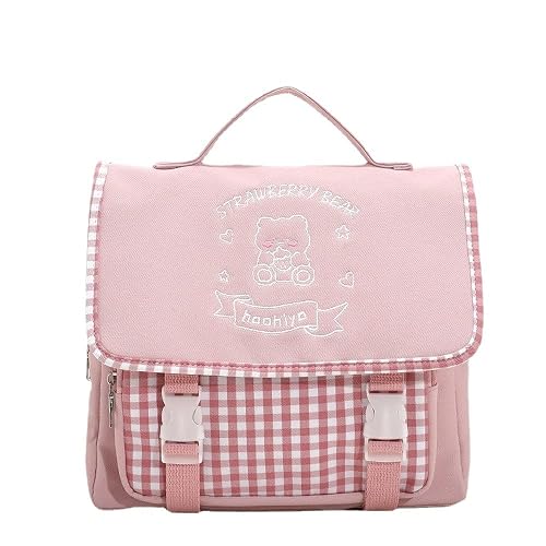 SUFUZEGA Japanese Kawaii Bunny Ear Backpack with Cute Manga Girl School Backpack Book Bag Satchel Student Teen JK (Medium, Pink) - Medium - Pink