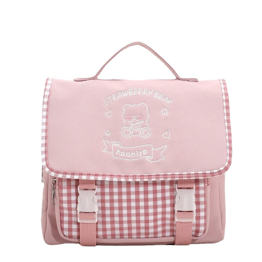 SUFUZEGA Japanese Kawaii Bunny Ear Backpack with Cute Manga Girl School Backpack Book Bag Satchel Student Teen JK (Medium, Pink)