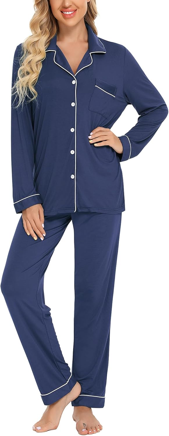 Leikar Button Up Pajama Set For Women Long Sleeve Shirt And Pajama Pants Soft Pjs Lounge Sets - Image 2