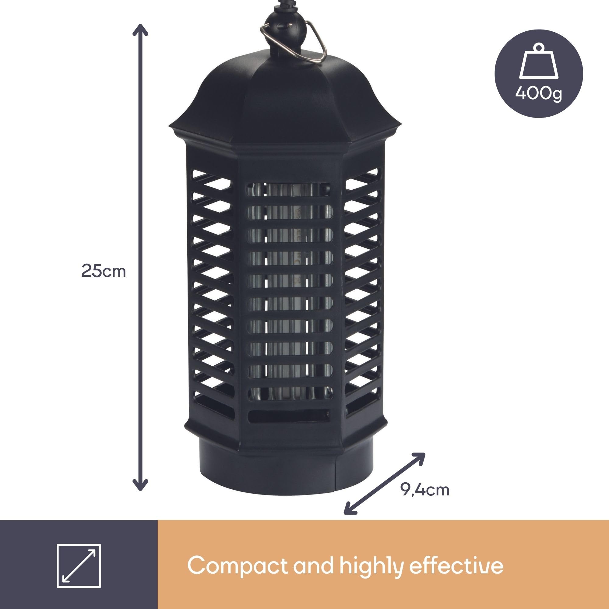 Perel Mata Insectos LED UV eléctrico, Rejilla 1000V, Funcionamiento silencioso, Bandeja extraíble, Cobertura Interior 25 m², diseño Seguro para el hogar