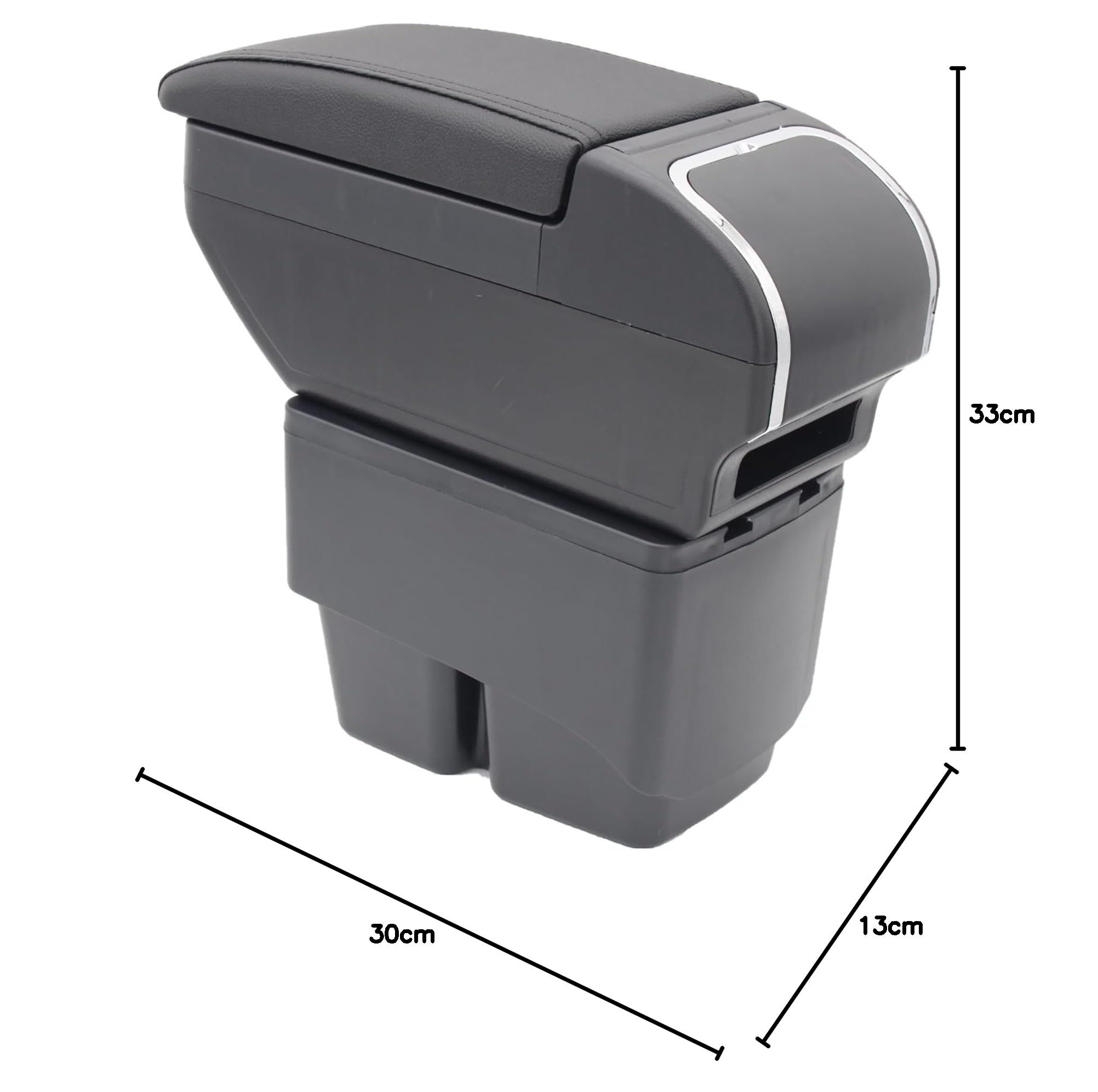 Bracciolo portaoggetti per Fiesta 2009 2010 2011 2012 2013 2014 2015 2016 2017 console centrale portaoggetti con portabicchieri accessori nero (nero con linea nera)