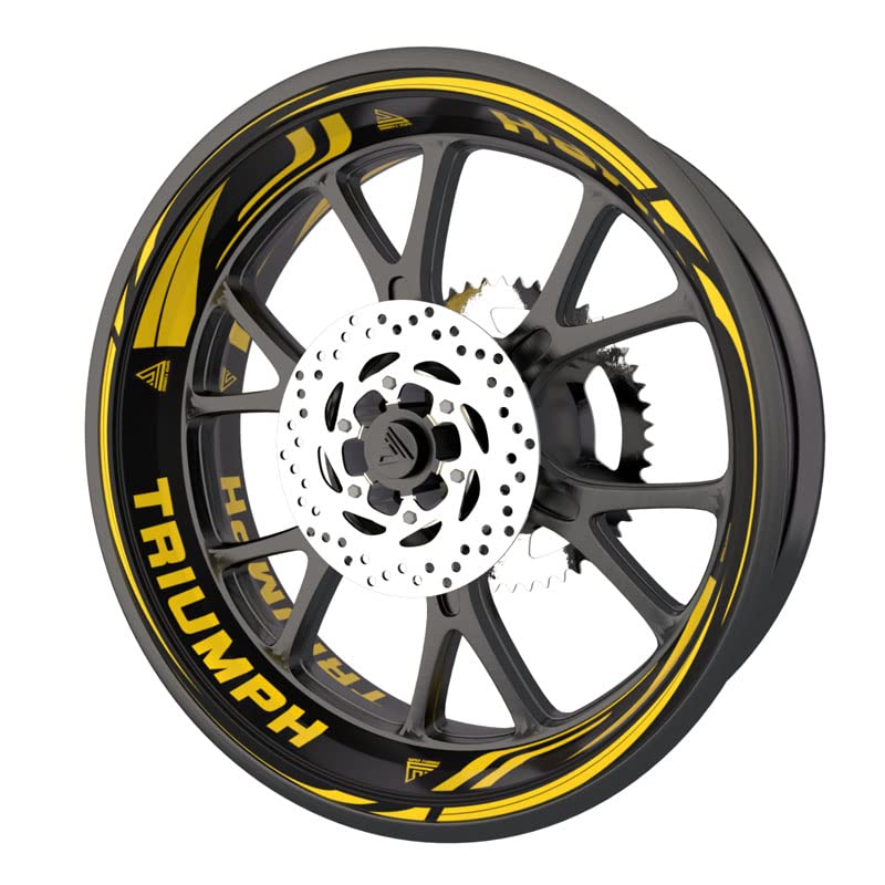 Pack complet de stickers Liserets de jantes pour moto Triumph qualité Premium (Stickers pour les 2 jantes) (Jaune foncé)
