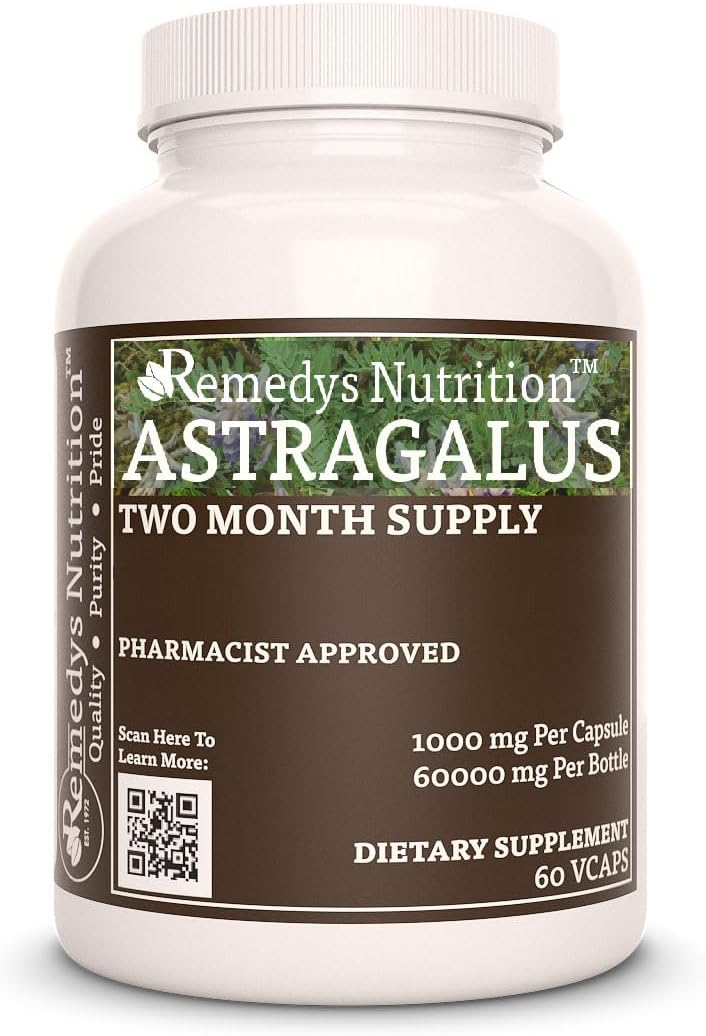 Astragalus Remedy's Nutrition MEGA Strength 1,000 mg per Capsule/60,000 mg per Bottle Vegan VCaps
