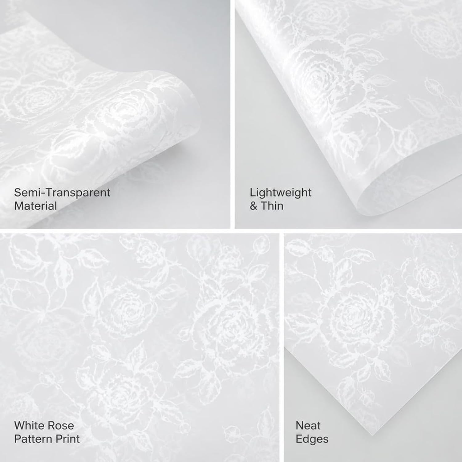 50PCS Vellum Jackets for 5x7 Invitations，Invitation Sleeves，115gsm Translucent Wedding Invitations Wraps for Wedding, Birthday Invitation (White Rose)