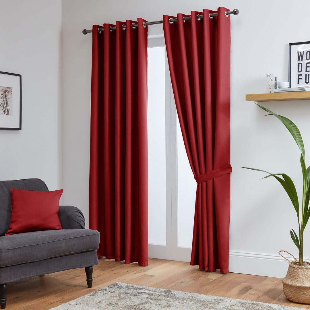 John Aird Blackout Curtains Thermal Energy Saving Eyelet Curtains for Bedroom & Living Room Including Tie Backs (Red, W 66" x L 72" (2 Panels) — image 1