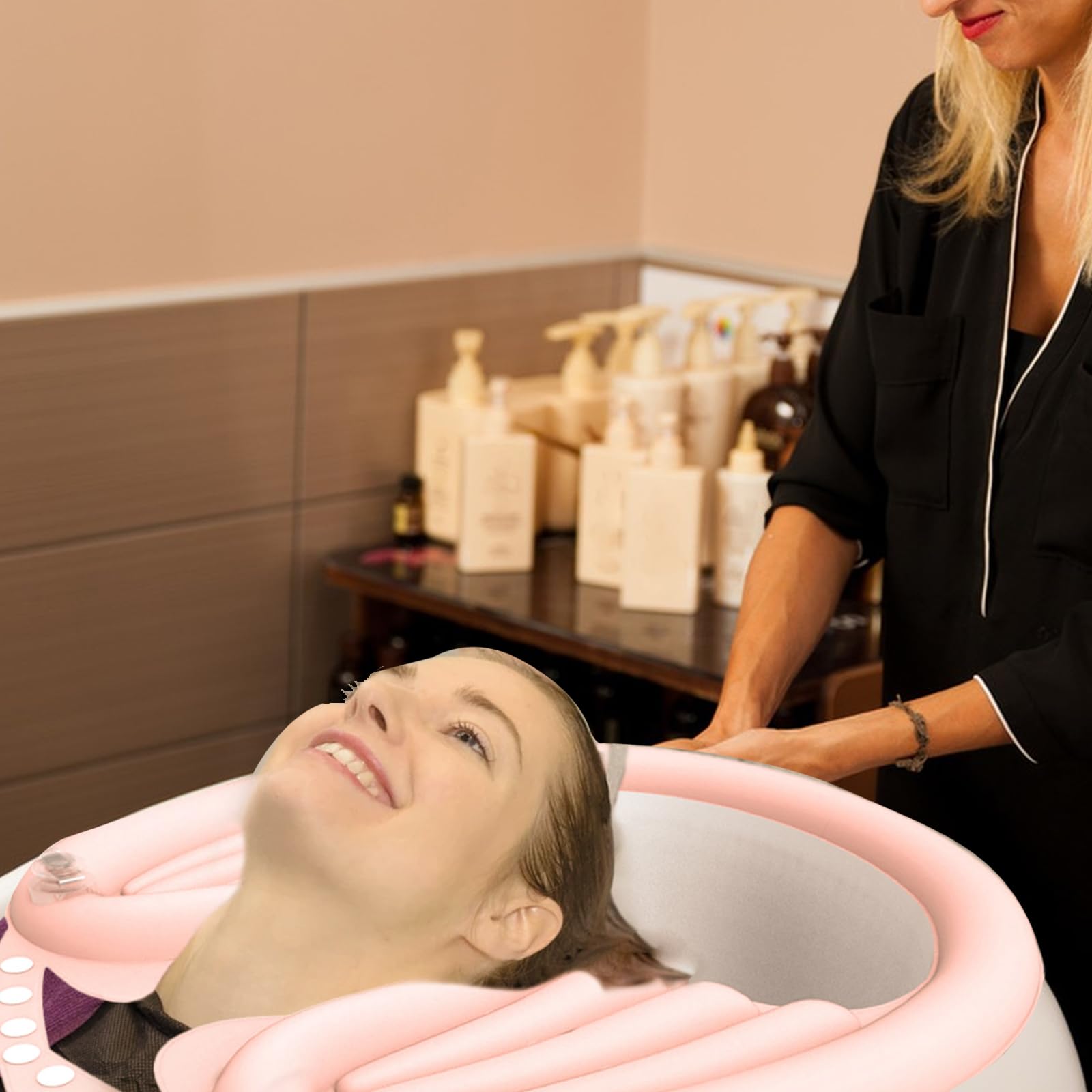 Bacino gonfiabile per il lavaggio dei capelli, in PVC, pieghevole, per anziani e disabili, donne incinte, bambini, anziani (rosa)