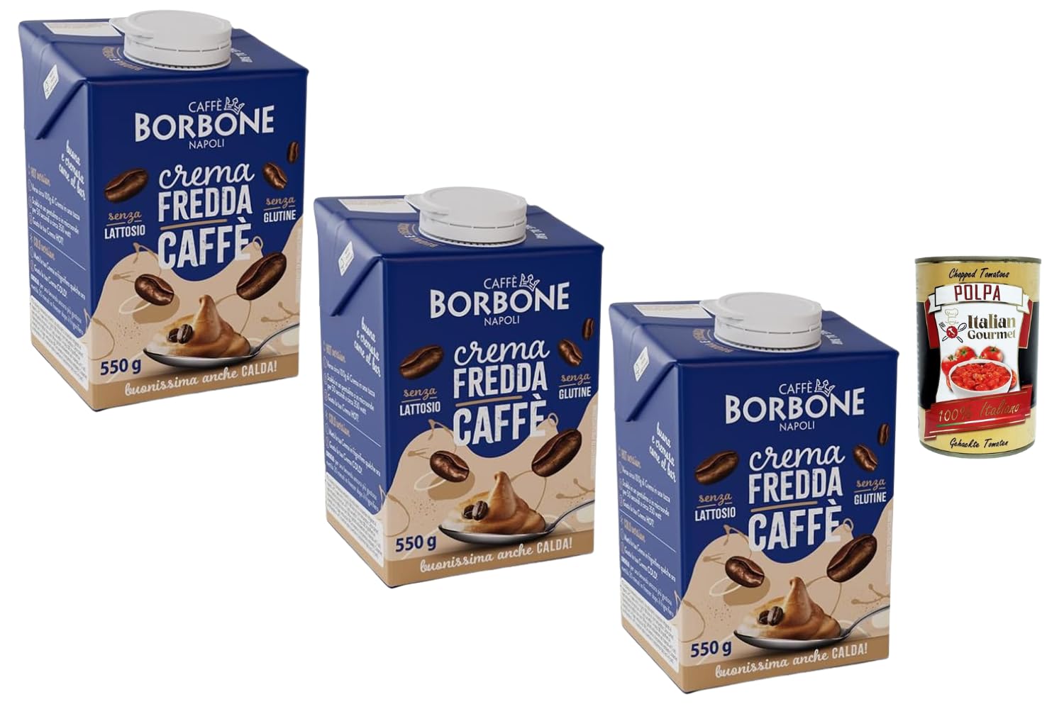 Italian Gourmet Bundle 3x Caffè Crema Fredda 550g + Italian Gourmet Polpa, Kaffeecreme Dessert, laktosefrei, glutenfrei, kalt oder warm genießbar, italienische Kaffeecreme, Dessertcreme, Kaffee