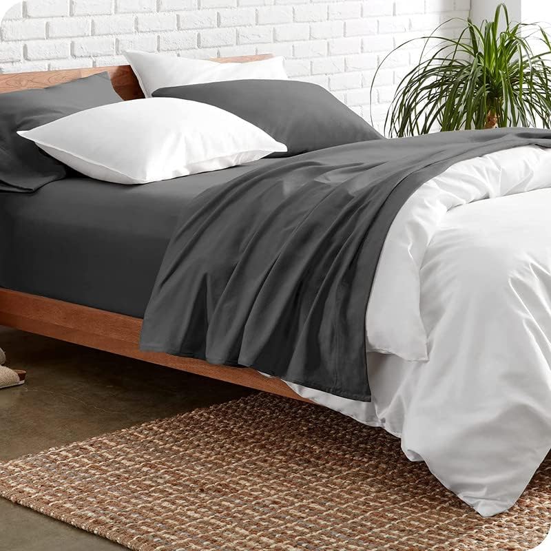Image of Bed Sheet Double Size Cotton - Pure Egyptian Cotton Double Size BedSheet with Pillow Cover - Solid Dark Gray 600 Thread Count - Stain Resistant, Skin Friendly, Organic Cotton