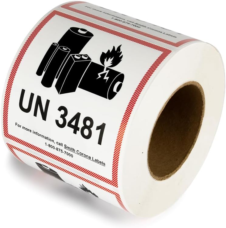 Rolo de etiquetas de precaución para baterías de litio UN3481
