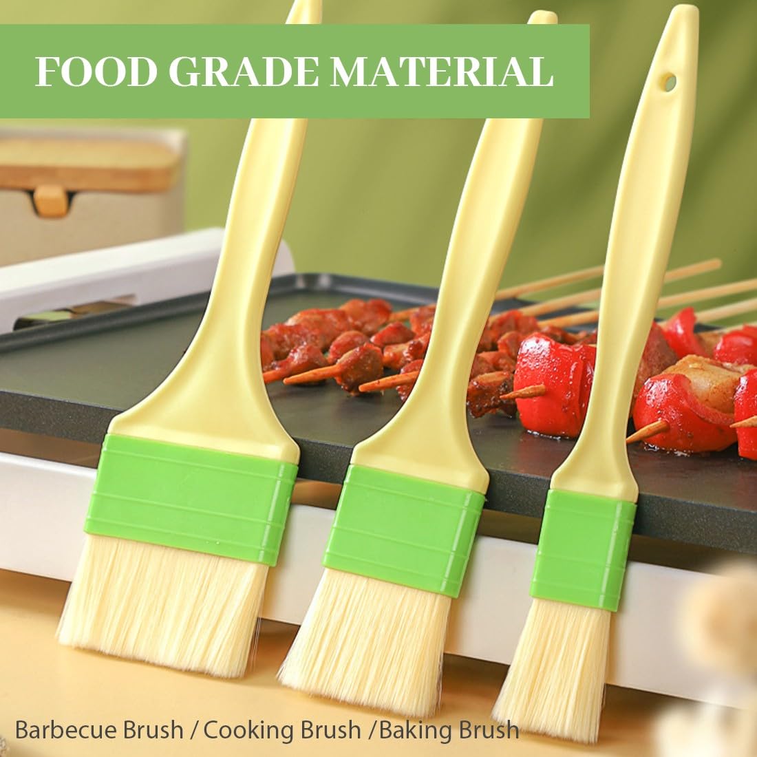 3 Pcs Spazzola Barbecue, Pennello Cucina, Pennello per Pasticceria Resistente al Calore, Pennello da Olio, per l'Applicazione di Marinate e Pasticcini, Forno, Cucinare, Grigliare Salsa