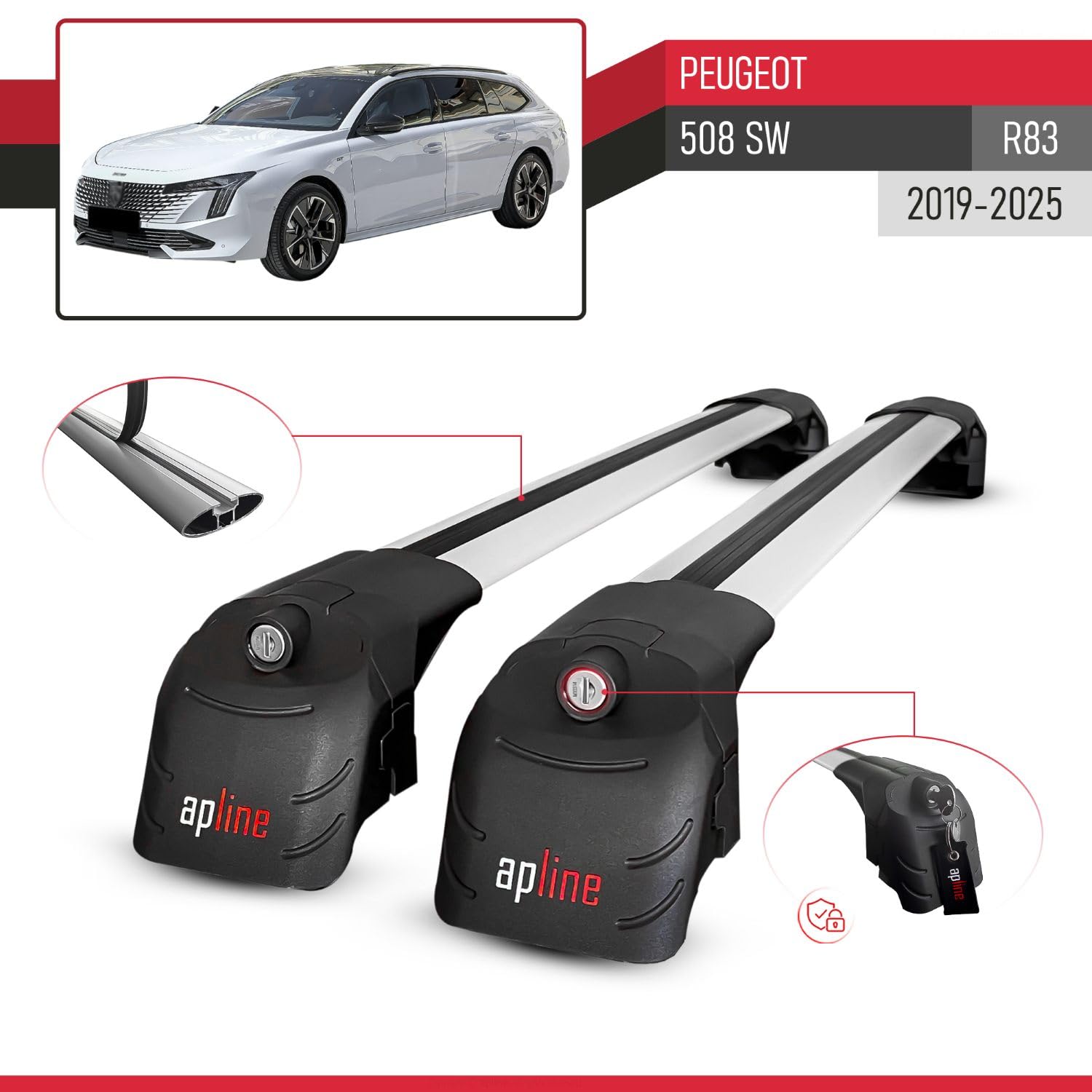 Compatible avec Peugeot 508 SW 2019-2025 ACE-2 Barres de Toit Railing Porte-Bagages de Voiture Gris Aluminium 2 Barres