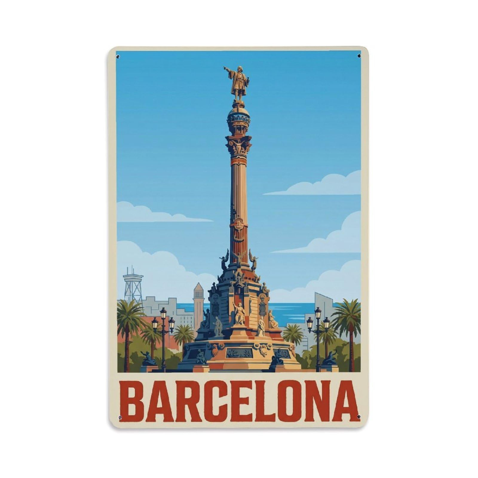 Vintage Travel Monument Spain Commemorative Metal Tin Sign