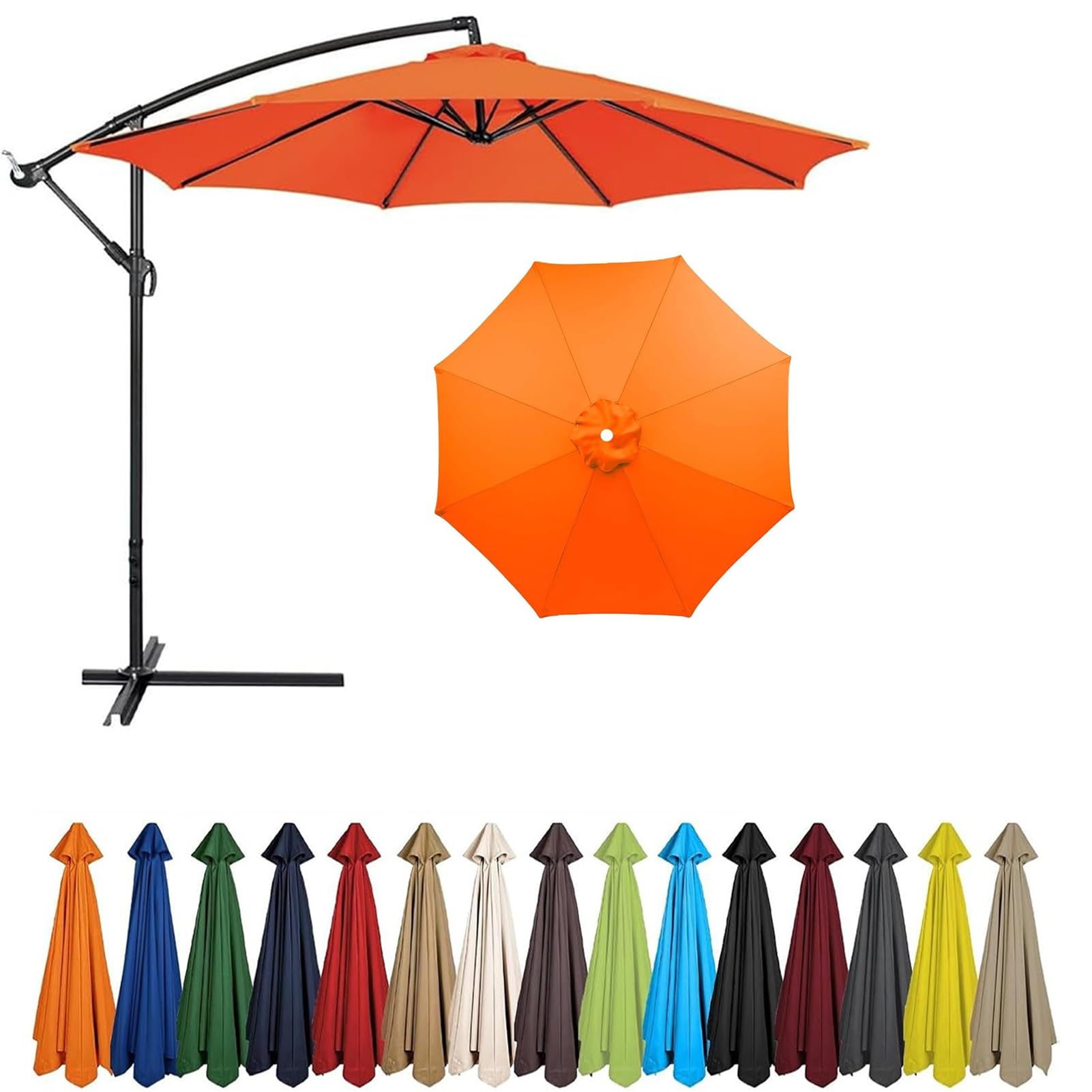 2m - 4m Replacement Parasol Canopy, UPF 50+ Garden Parasol Replacement Canopy,6 Arms 8 Arms Parasol Cover for Garden Parasol Accessories (Orange,8ribs:3.0m/9.8ft)
