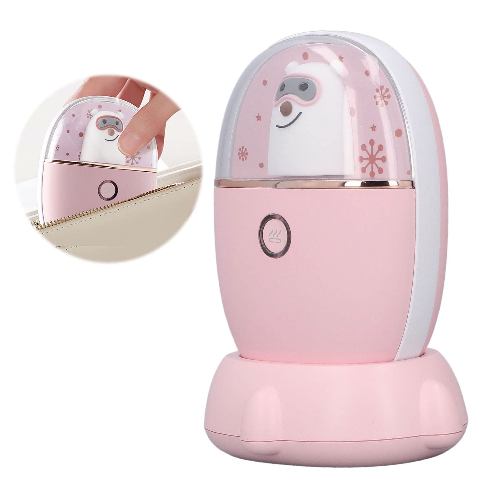 Scaldamani ricaricabile Piccolo scaldamani portatile bifacciale con ricarica USB per il viaggio a casa (Rosa)