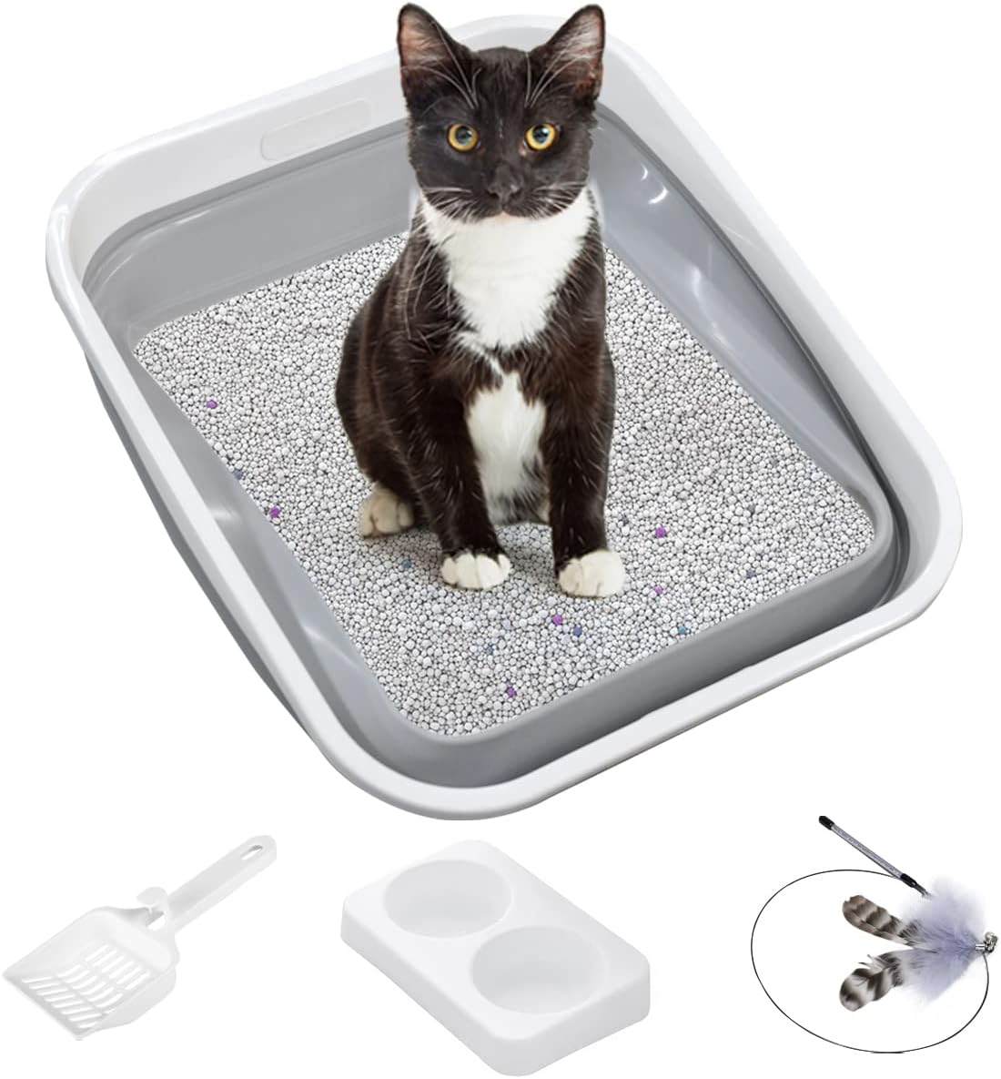 KAQUMAO Senior Cat Litter Box Set, Include Low Entry Senior