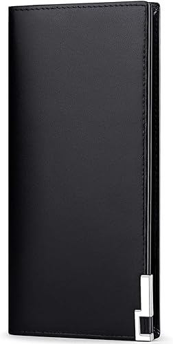 Billetera larga plegable de cuero genuino vintage para hombre con bloqueo RFID