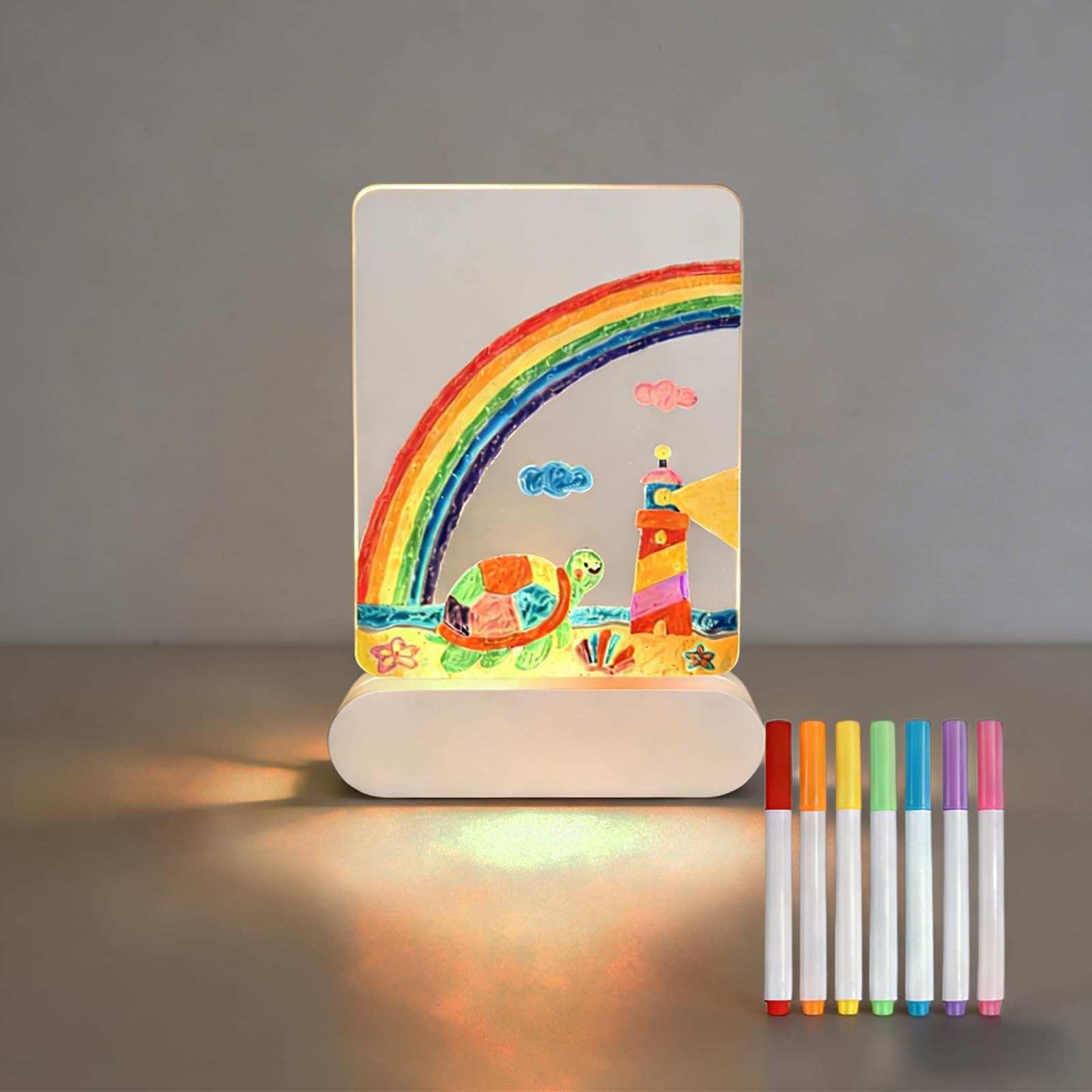 Lavagna per appunti a LED con colori, 22 x 15 cm, per bambini, dimmerabile, per bambini, 4 modalità, lavagnetta in acrilico lavabile a secco, con 7 colori penna per ufficio, scuola, casa