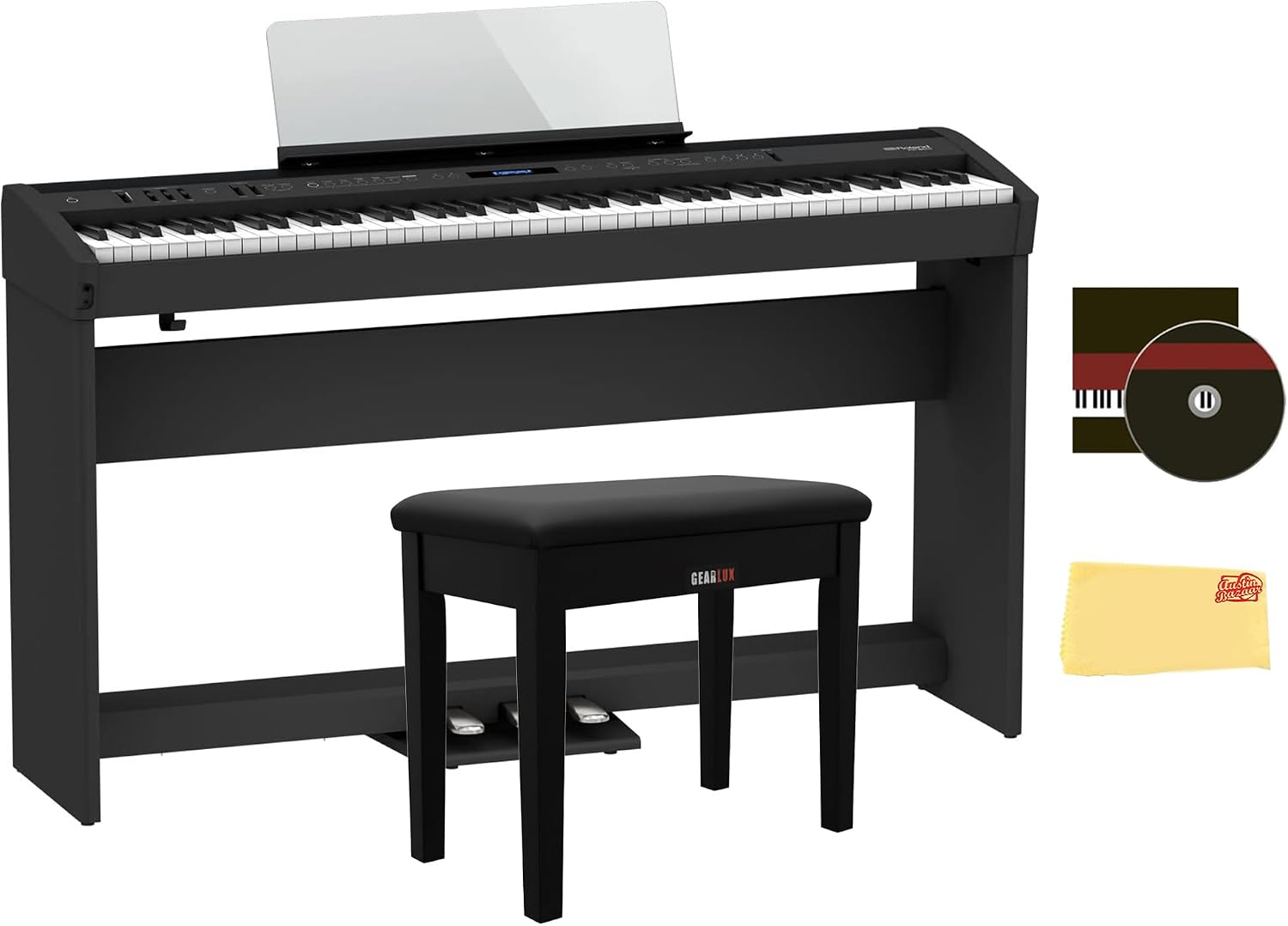 FP-60X 88-Key Digital Piano - Black Bundle with Stand, Three Pedal Unit, Bench, Instructional DVD, Online Piano Classes, and Polishing Cloth