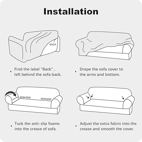 Miniatura 7 de DJY Fundas elásticas para sofá con estampado azul, fundas para sofá de 3 cojines, protector universal de muebles lavable para decoración de muebles