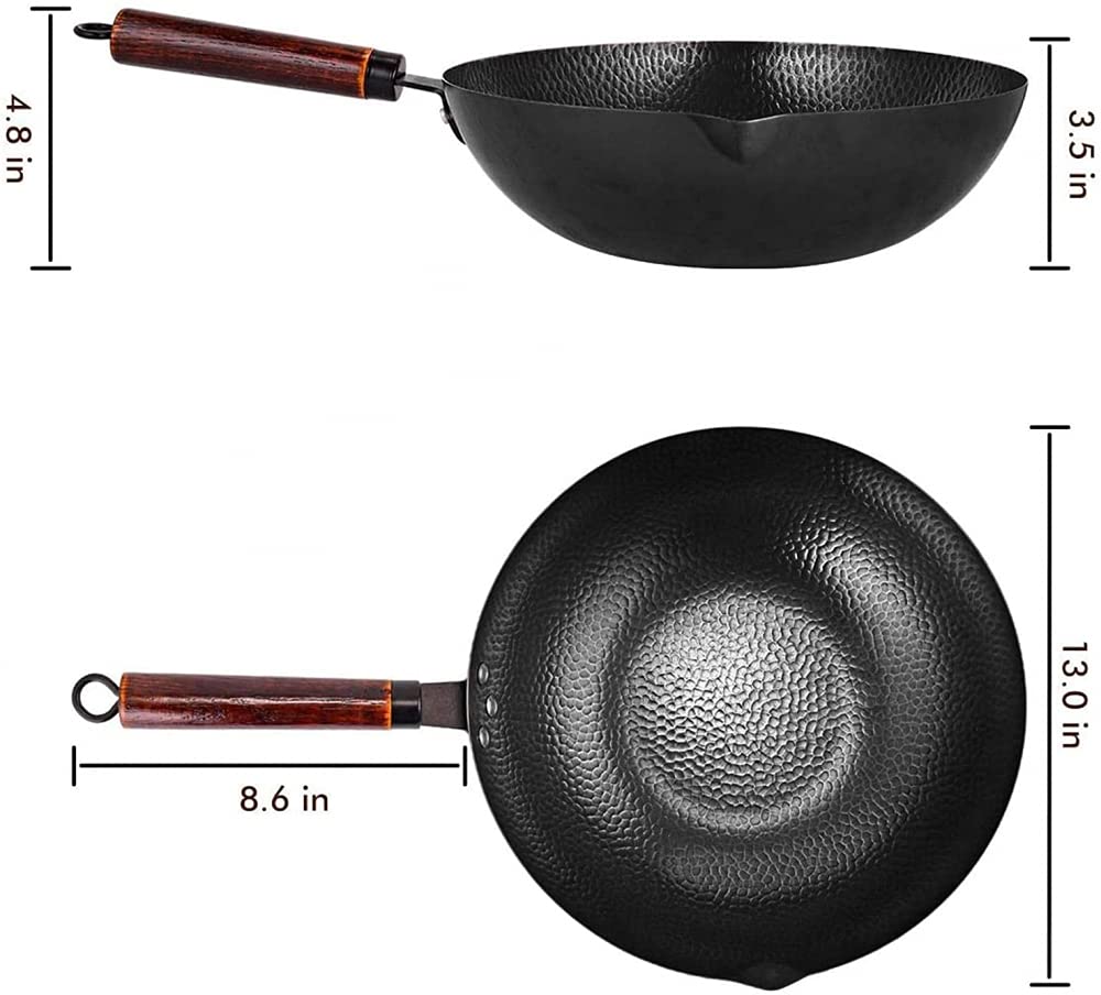 新品　鋳鉄/生鉄/中華鍋 麻製ハンドル 木製蓋付き Amazon｜炭素鋼中華鍋、木製ハンドル付きハンドハンマー中華鍋、蓋付き