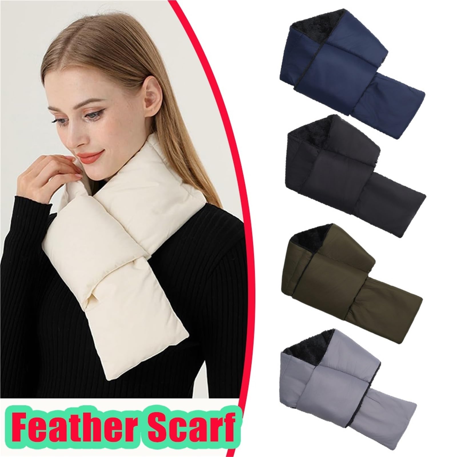 3-teiliger Winterschal for Damen und Herren, mit Daunen, Federn, Fleece gefüttert, Schal, dicker Plüsch, Halswärmer, winddicht, for kaltes Wetter, Modeaccessoire Für Camping, Wandern