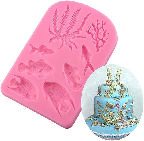Miniatura 2 de Molde de silicona de algas marinas de pescado para cupcakes de coral de mar, moldes de chocolate, bricolaje para tartas, frontera, fondant,