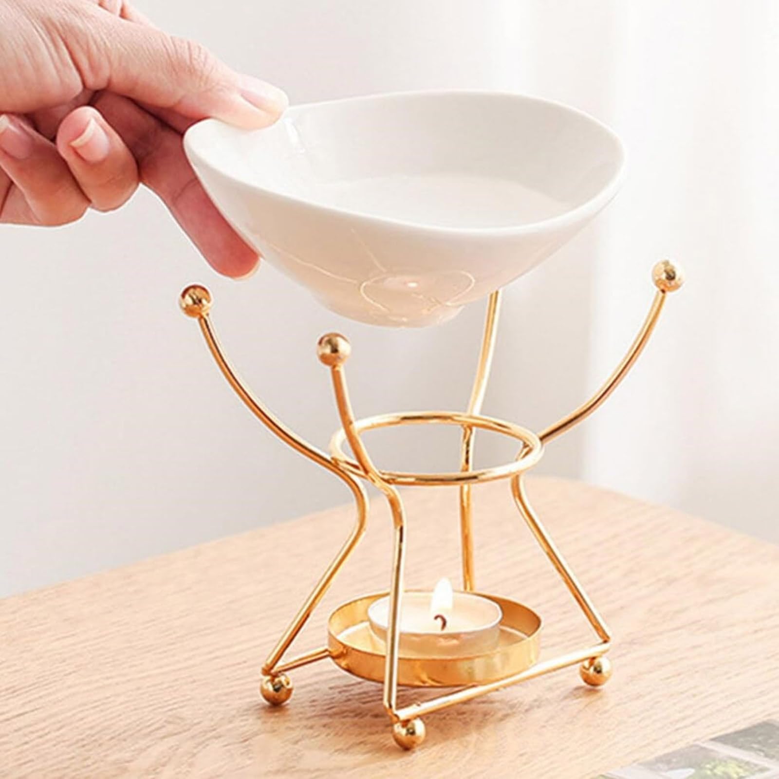 Aromatherapie-Brenner, Teelichthalter mit Beinen, Ständer for ruhige Wohnräume, Abnehmbarer Ölwärmer(Gold)