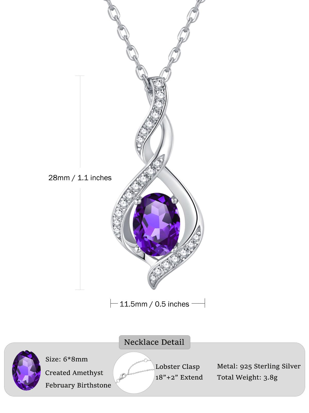 925 Sterling Silber Edelstein Geburtsstein Halskette Infinity Anhänger Schmuck Geburtstag Schmuck für Frauen Mädchen Mutter, 40+5 CM
