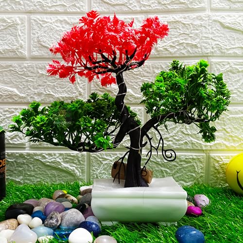 Image of Artificial Plants with LED Light | Artificial Tree | Plastic Plants| Artificial Plants with Pot | Home Decor Items | Indoor Decorative Tree with Pot | Perfect for Every Place (Red Green)