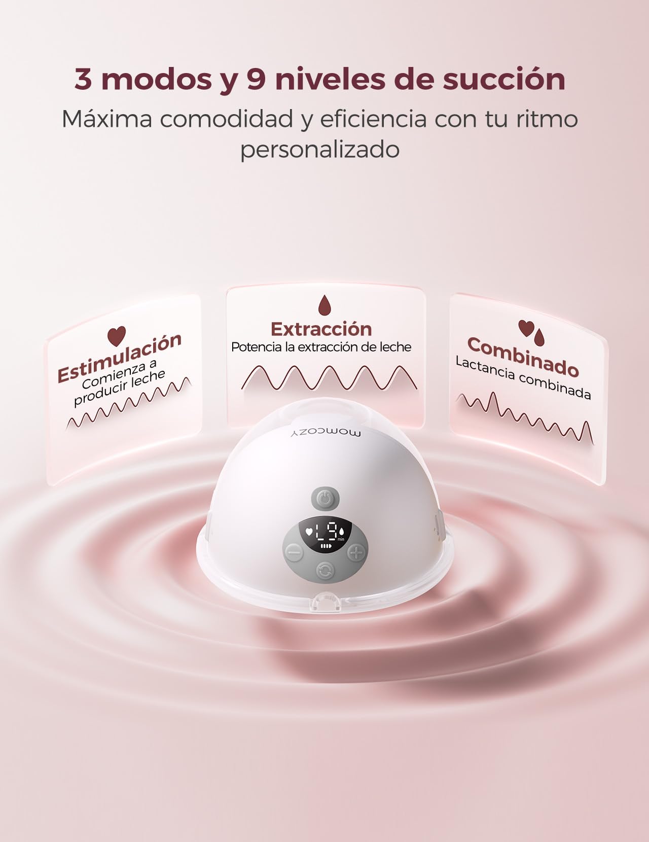 Momcozy M5 Smart sacaleches eléctrico portátil con control por app, extractor de leche materna manos libres inalámbrico, 3 modos y 9 niveles de succión, libre de BPA, ligero, embudo 24 mm