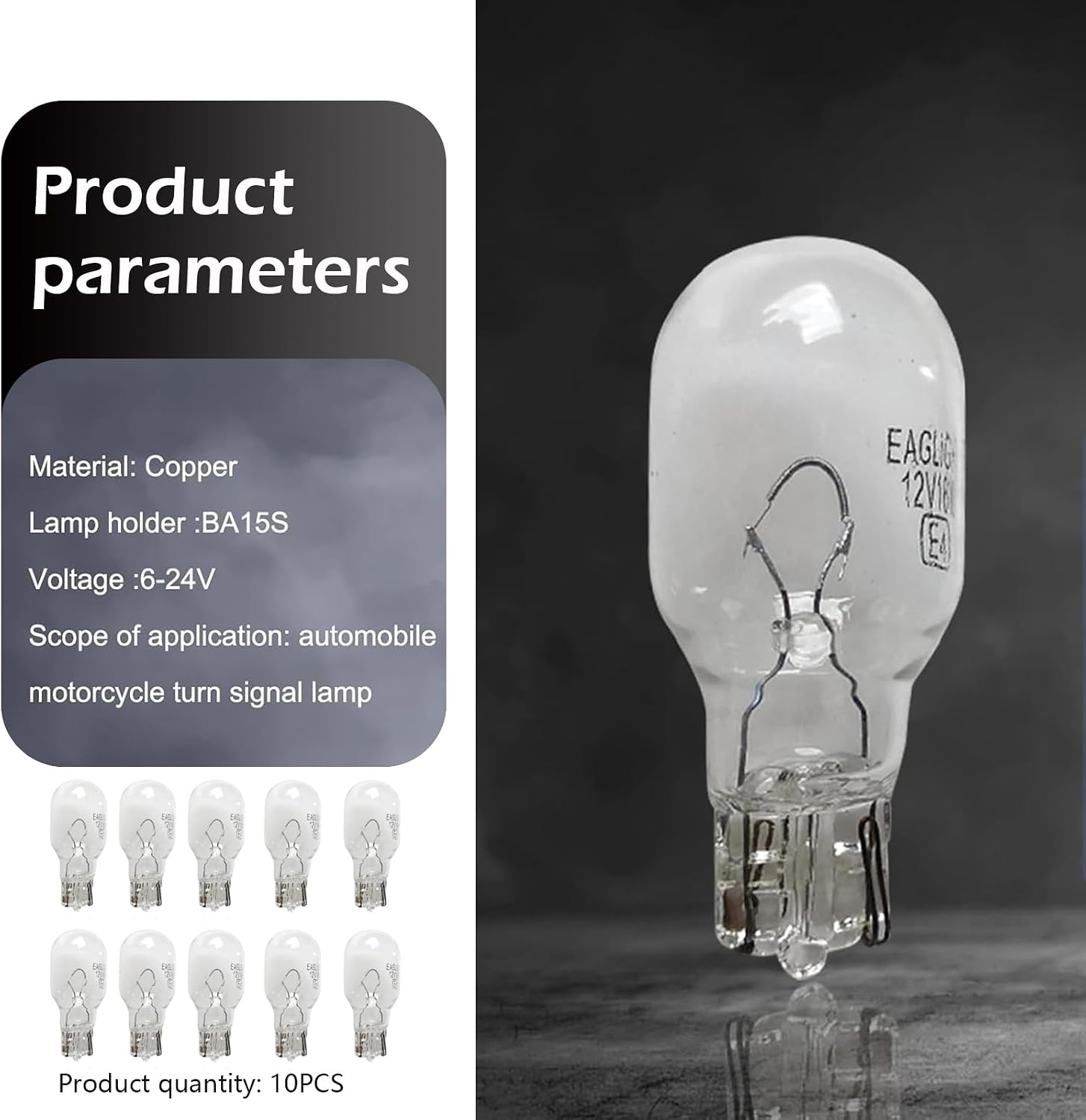 10 PCS T15 Halogen Turn Signal Light Bulb, 12V 16W Dual-wire Reversing Light Bulb, Wedge-shaped Base Lighting Replacement Modification Accessories, Suitable for Most Car (White #T15) image 2