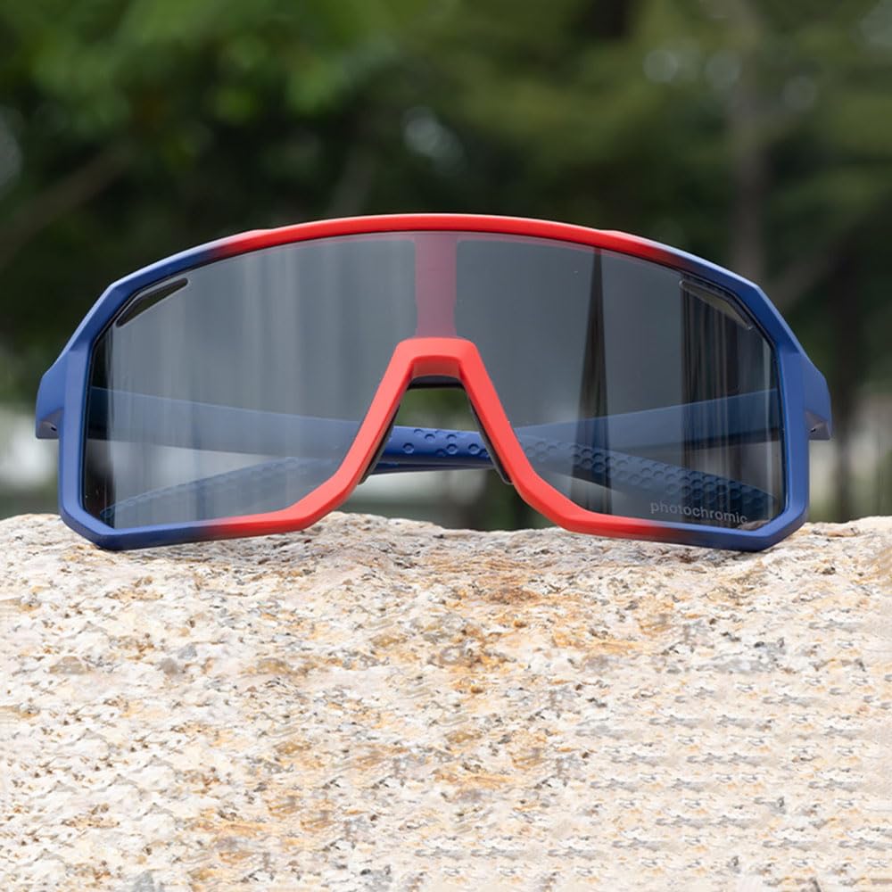 Lunettes De Soleil De Cyclisme Photochromiques UV400 pour Hommes Lunettes De Sport De Course À Pied pour Femmes Lunettes De Route