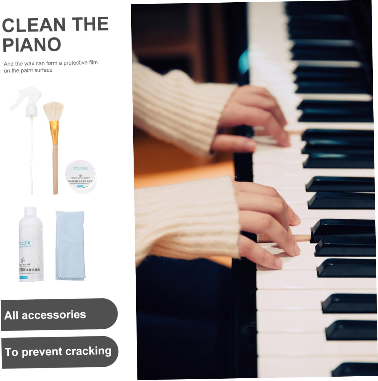 HANABASS Piano Care Kit Cleaning Brush Polish Wax Wiping Cloth for Piano Keys Cleaner Instrument