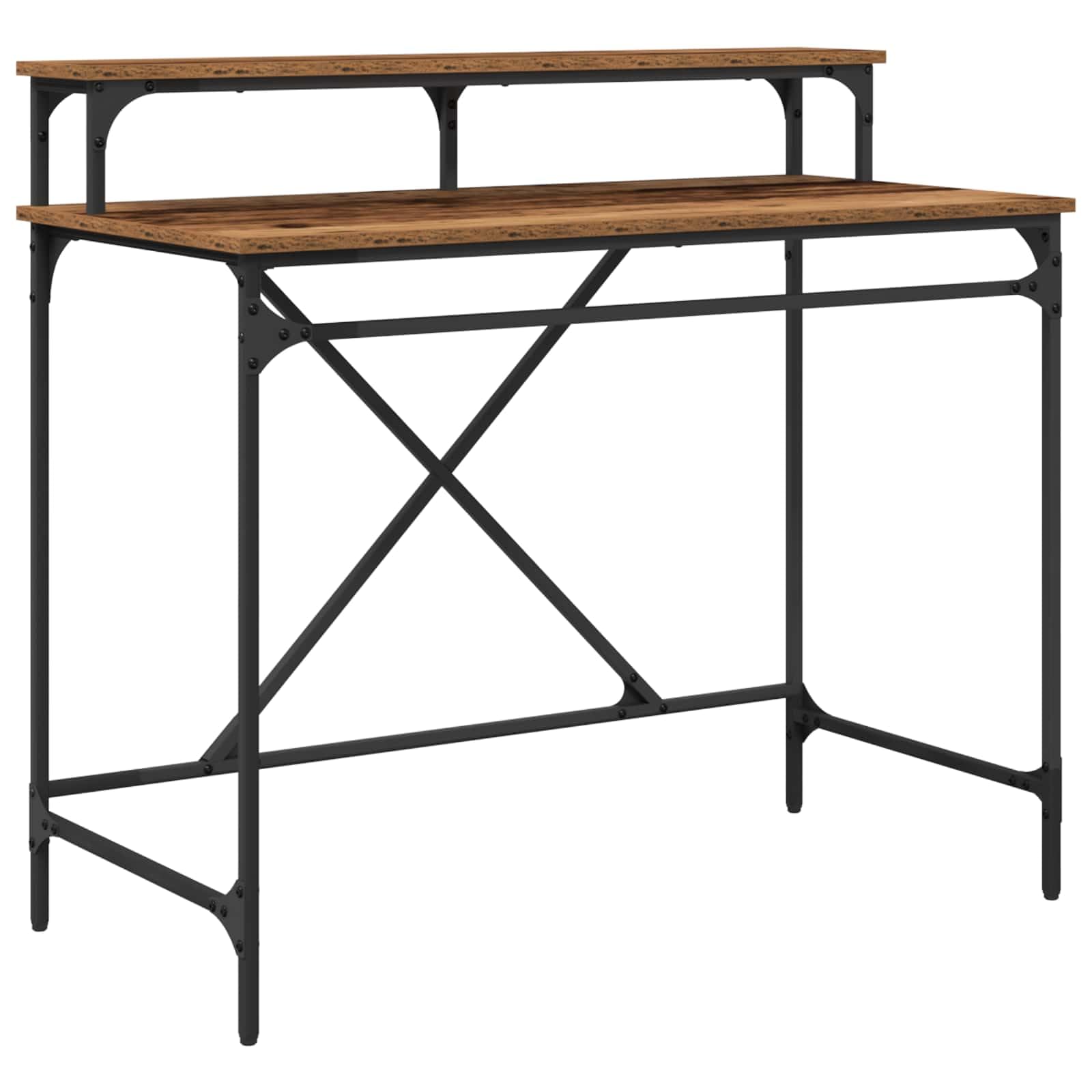 Bureau robuste pour la maison style industriel avec plateau bois vieilli et piétement métal