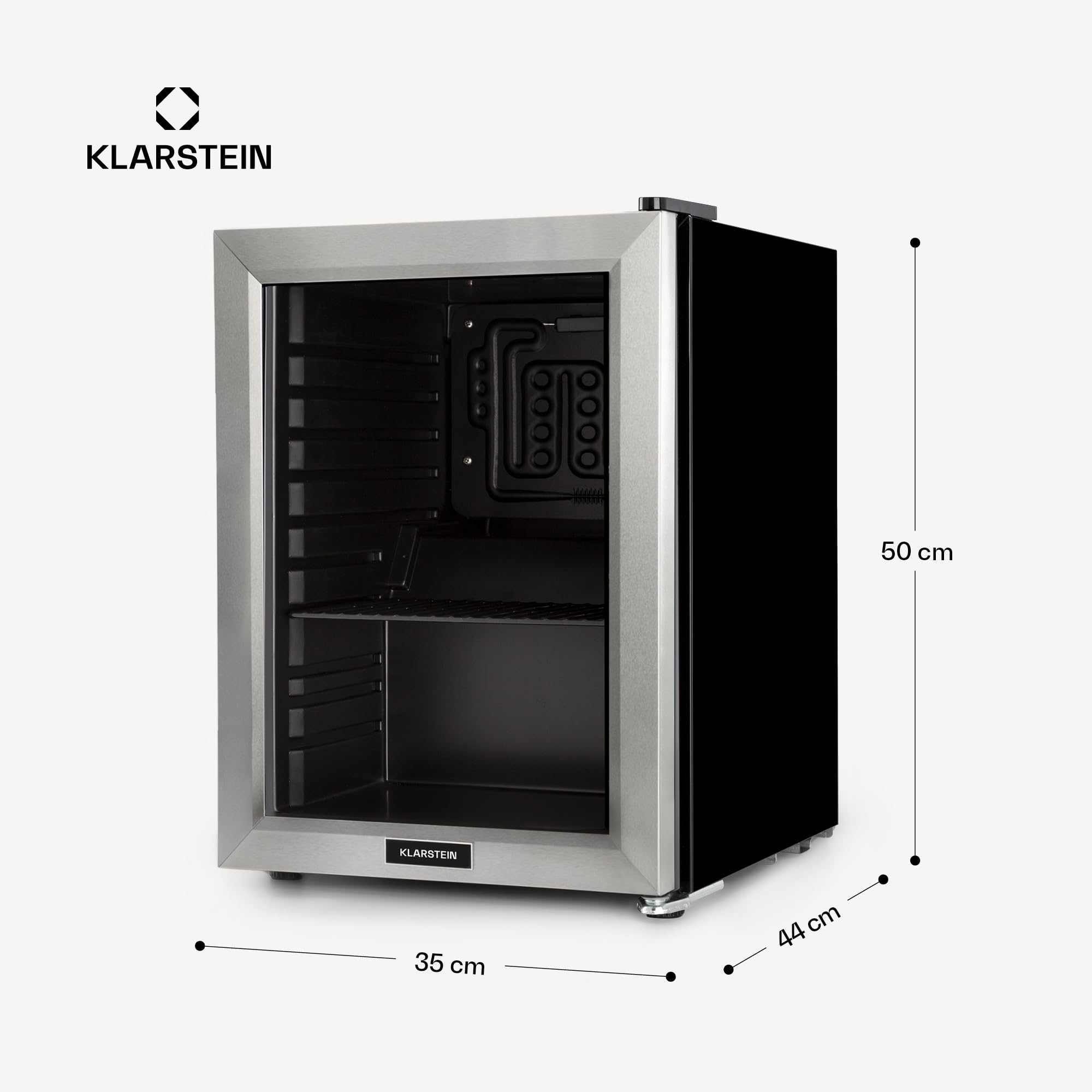 KLARSTEIN Minibar frigorífico para bebidas, Harlem, sistema de refrigeración por compresión, 23 L, 5 niveles de refrigeración: 0-10 °C, bajo nivel sonoro: 39 dB, 1 base de rejilla metálica, negro